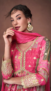 Designer Pink embroidered organza floral inspired anarkali dress | anarkali dress | Bollywood Dress